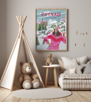 Travel Poster Woman in Gstaad, Switzerland