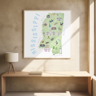 Illustrated Map of the State of Mississippi by Carla Daly