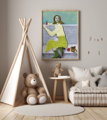 Lady and the Rabbit with apple