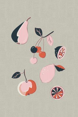 Mid Century Kitchen Fruits Rust