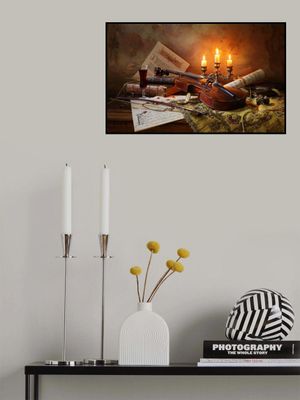 Still life with violin and candles