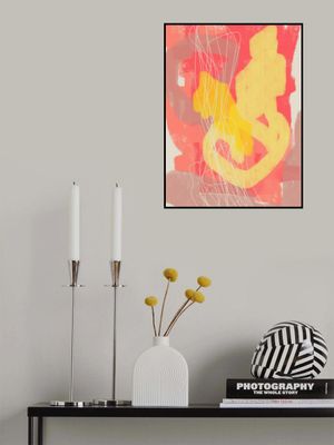 Abstract Painting In Pastel Colors. Yellow, Pink and Orange.