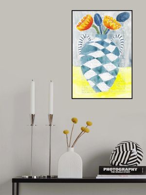 Checkered Vase With Orange Flowers