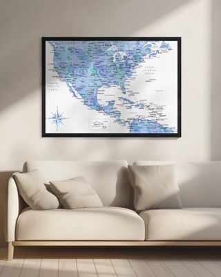 Blue map of USA and the Caribbean sea