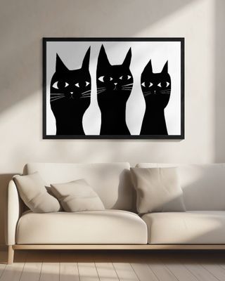 Three black cats peeking cat