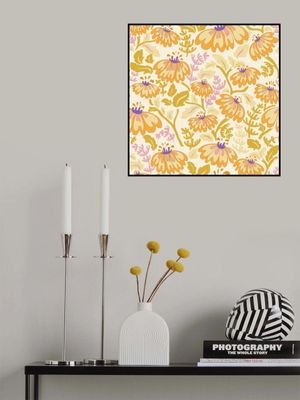 Maximalism 70s Retro Flowers Buttercup yellow and lilac pattern