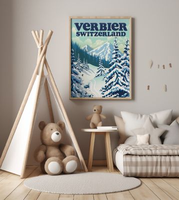 Verbier Switzerland Ski Poster
