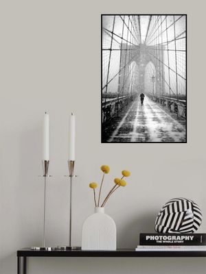 New York Walker in Blizzard - Brooklyn Bridge