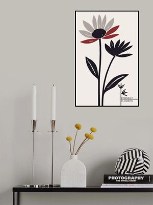 Abstract Flowers With Red And Gray Petals