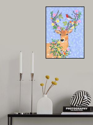 Deer With Floral Antlers And A Bird