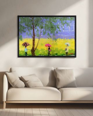 Rape Flower Landscape On A Rainy Day