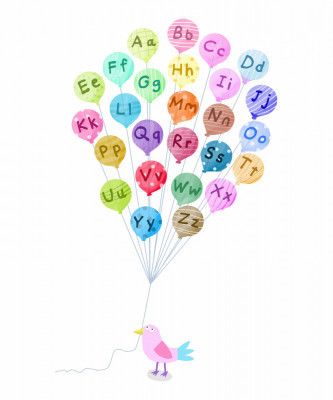 Cute Pink Bird with Alphabet Balloons by Carla Daly