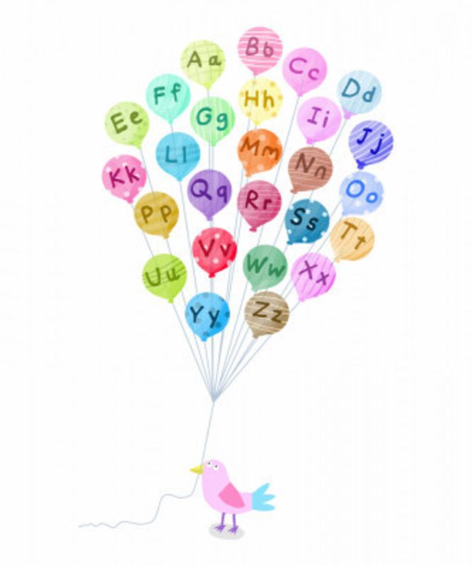 Cute Pink Bird with Alphabet Balloons by Carla Daly