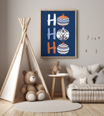 HoHoHo Cheerful little Christmas Illustration blue