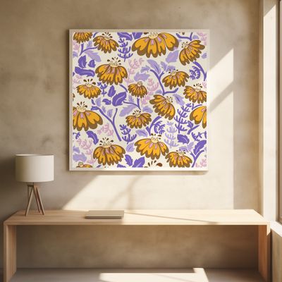 Maximalism 70s Retro Flowers burnt brown and lilac pattern