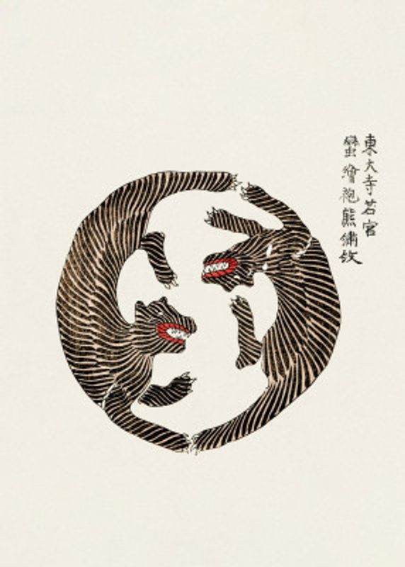 Woodblock Tigers From Yatsuo No Tsubaki