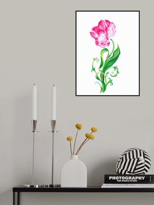 Pink Peony With Delicate Green Leaves