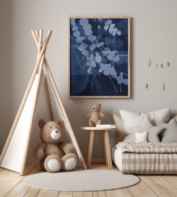 Abstract Botanical In Blue. Blossom.