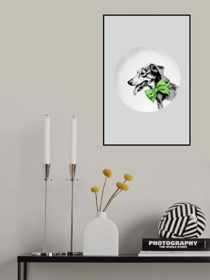 Winter Scenes: Holiday Dog With Green Neck Bow Tie 1