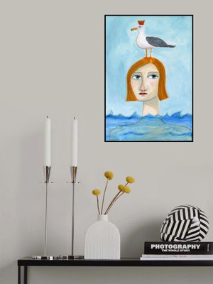 Nude Lady in Ocean with Seagull