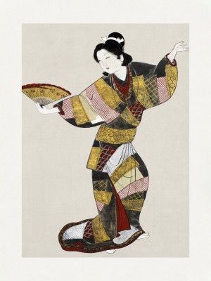 Japanese Female Dancer (17th Century) Vintage Painting Boarder