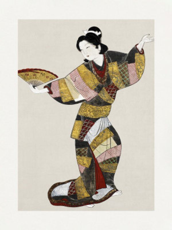 Japanese Female Dancer (17th Century) Vintage Painting Boarder