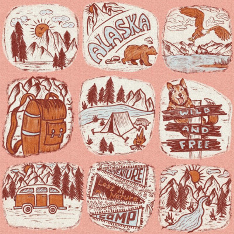 Travel to Alaska - Vintage Travel Stories - Pink BG - Pattern