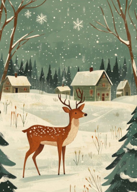 Deer Winter Holiday Green