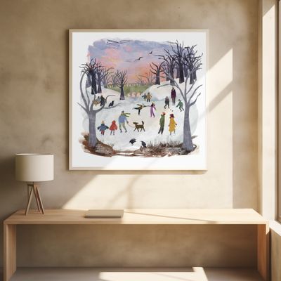 Skating at the Park, winter art, whimsical fun