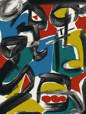 Black Brushstrokes with Vibrant Blocks