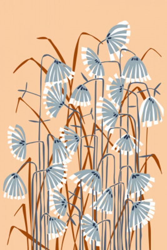 Linocut flower meadow peach fuzz