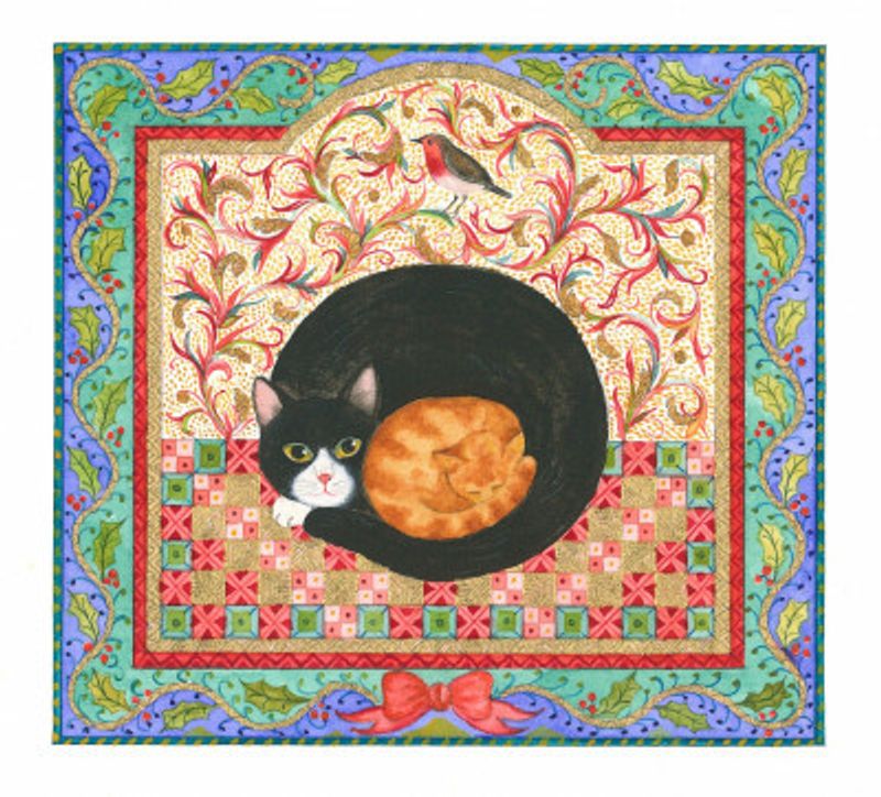 Cat and Kitten With Robin