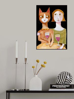 Best Friends Cat and Lady drinking wine