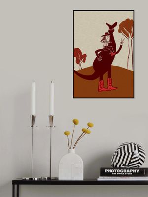 Red kangaroo with cowgirl