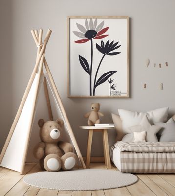 Abstract Flowers With Red And Gray Petals