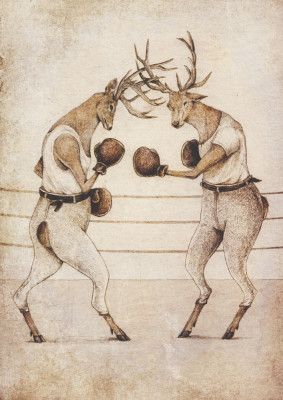 Deer Fight Vintage Style