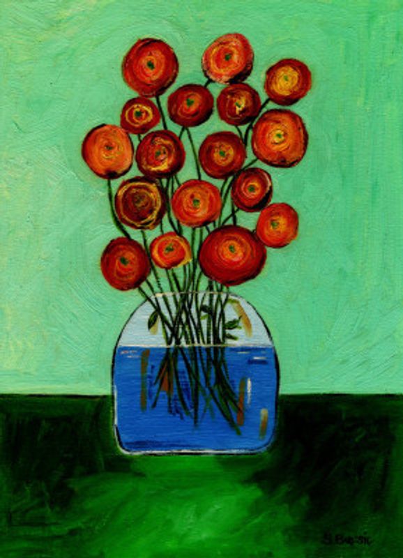 Poppies in Vase Green Version