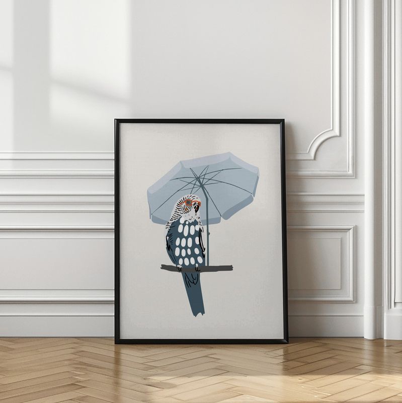 Cool Budgie Under Umbrella