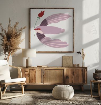 Whimsical Bird with Rose