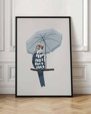Cool Budgie Under Umbrella