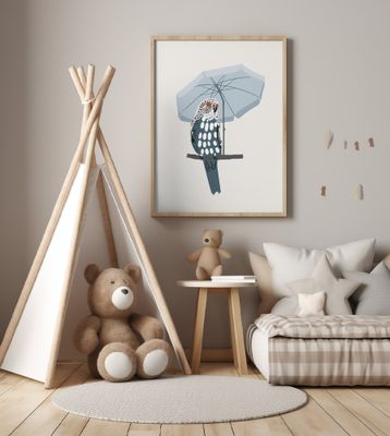 Cool Budgie Under Umbrella