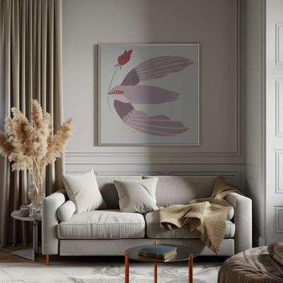 Whimsical Bird with Rose