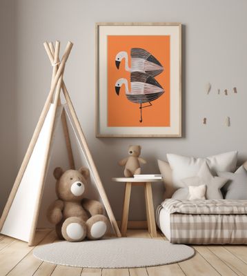 Stylized Orange Flamingos