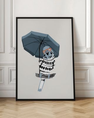 Stylish Budgie Under Umbrella