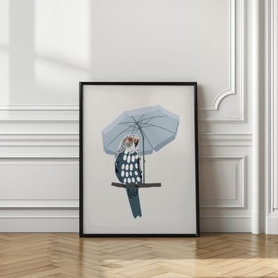 Cool Budgie Under Umbrella