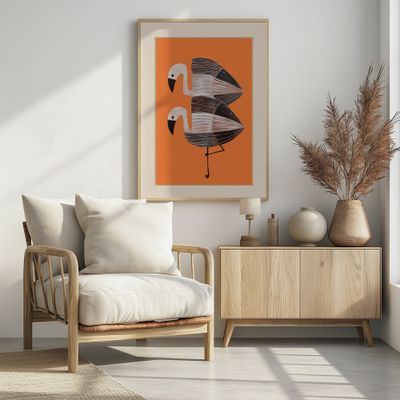 Stylized Orange Flamingos