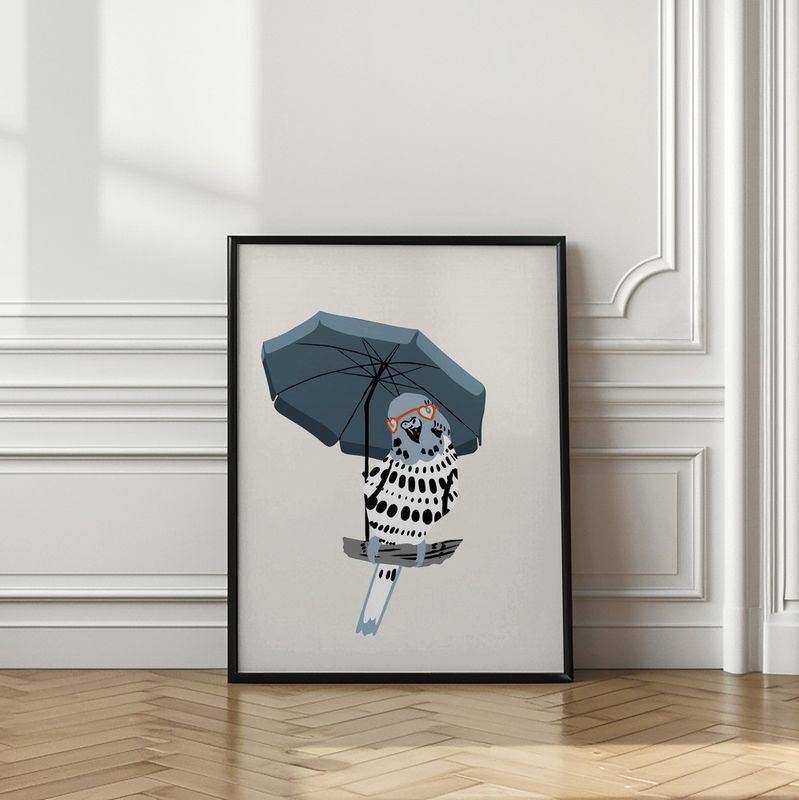 Stylish Budgie Under Umbrella