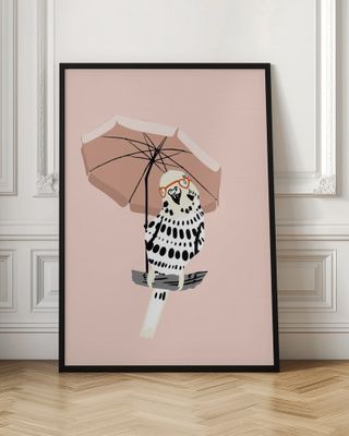 Stylish Budgie Under Umbrella