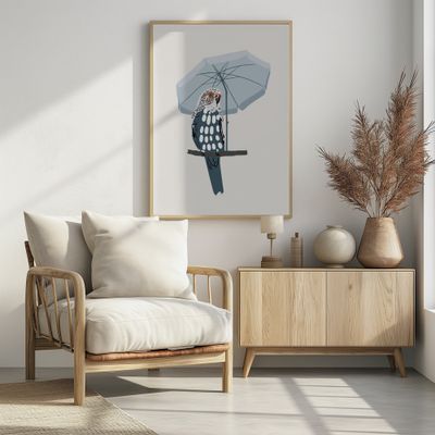 Cool Budgie Under Umbrella