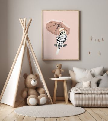 Stylish Budgie Under Umbrella
